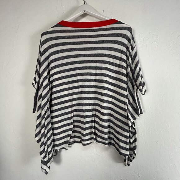 Ozan Kű Womens Gray White Striped Knit Poncho Oversized Top Large Lightweight - Picture 2 of 10